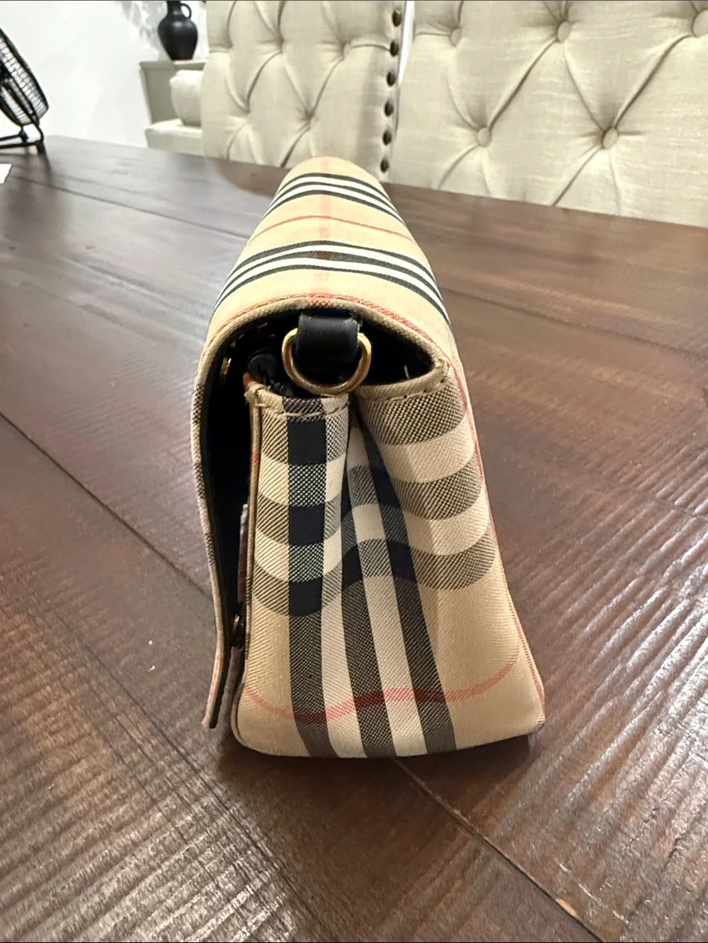 Burberry Tan and Black Clutch/Crossbody with Iconic Design